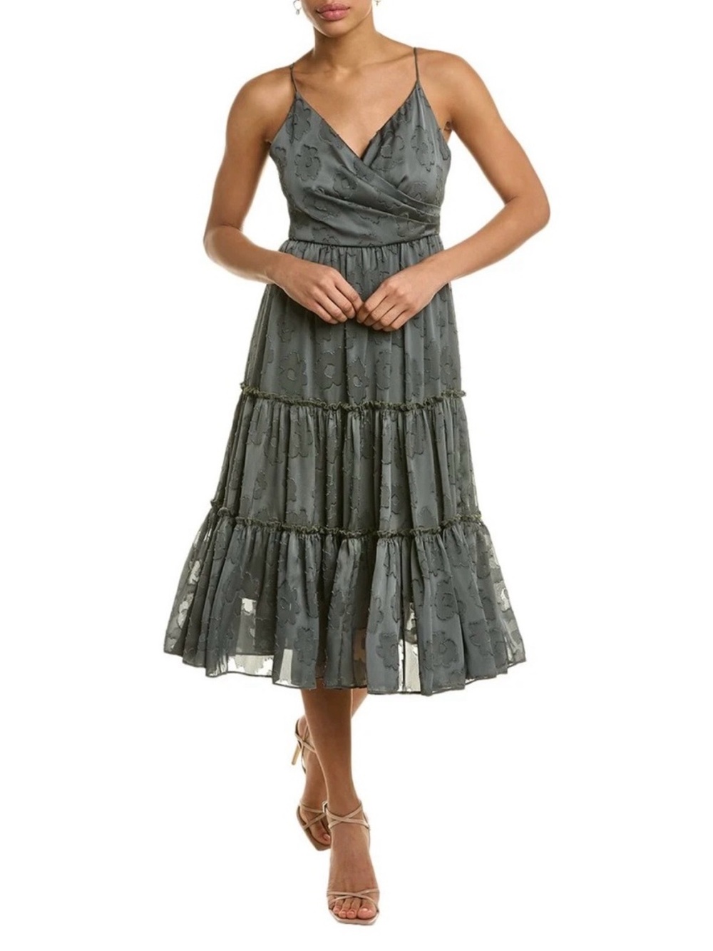 Sachin + Babi Dalia Tiered Lace Midi Dress in Olive (Size 12) NWT $395